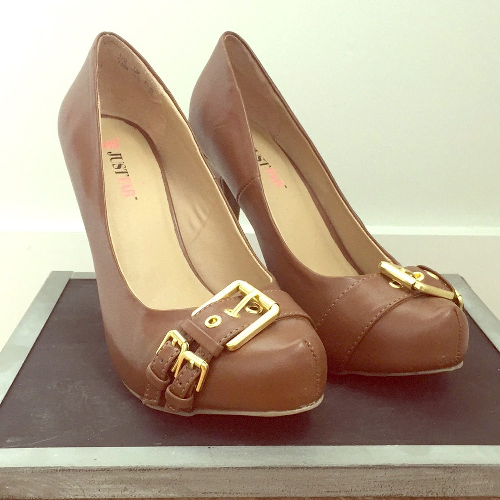 JustFab Geneva Heel with Gold Buckles